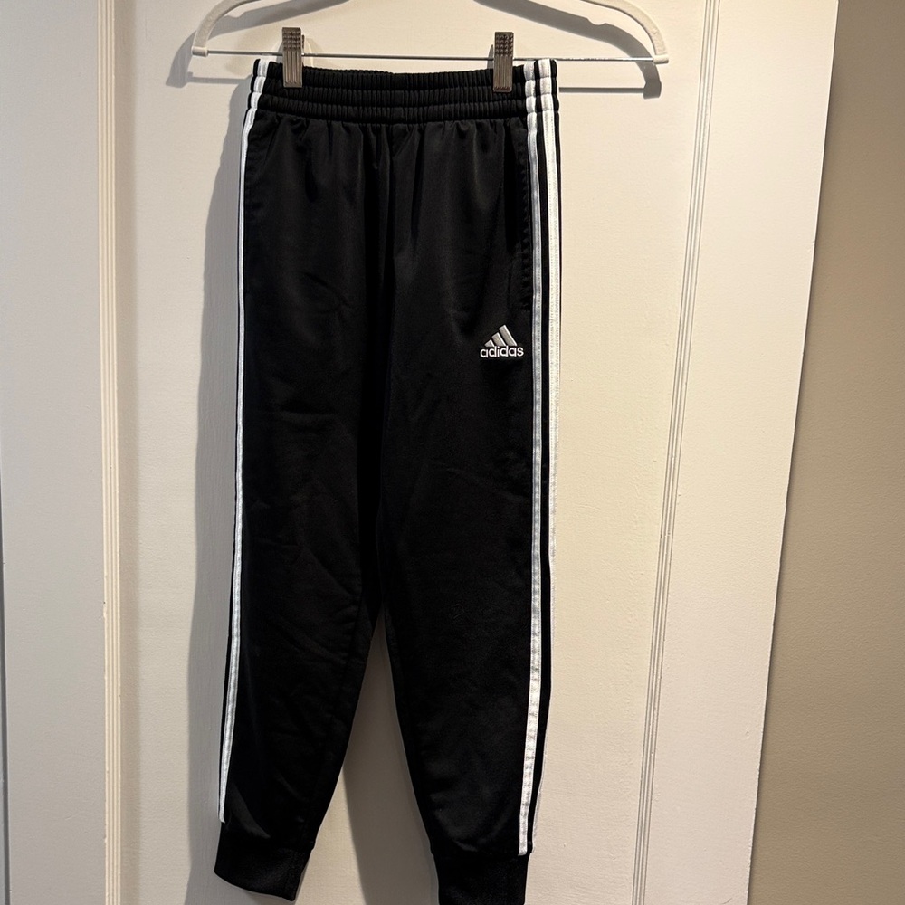 Adidas Kids Black Joggers with White Stripes